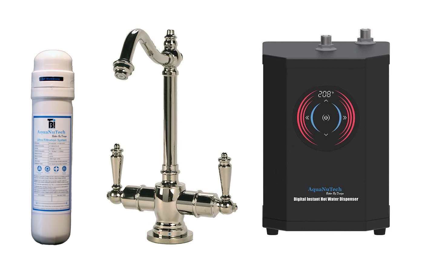 Filtration/Hot Water Combo Traditional Hook Spout Faucet With Digital  Instant Hot Water Dispenser and Filtration System