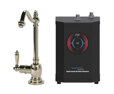 Instant Hot Water Combo - Traditional Hook Spout Hot Water Faucet and Digital Instant Hot Water Dispenser. Polished nickel