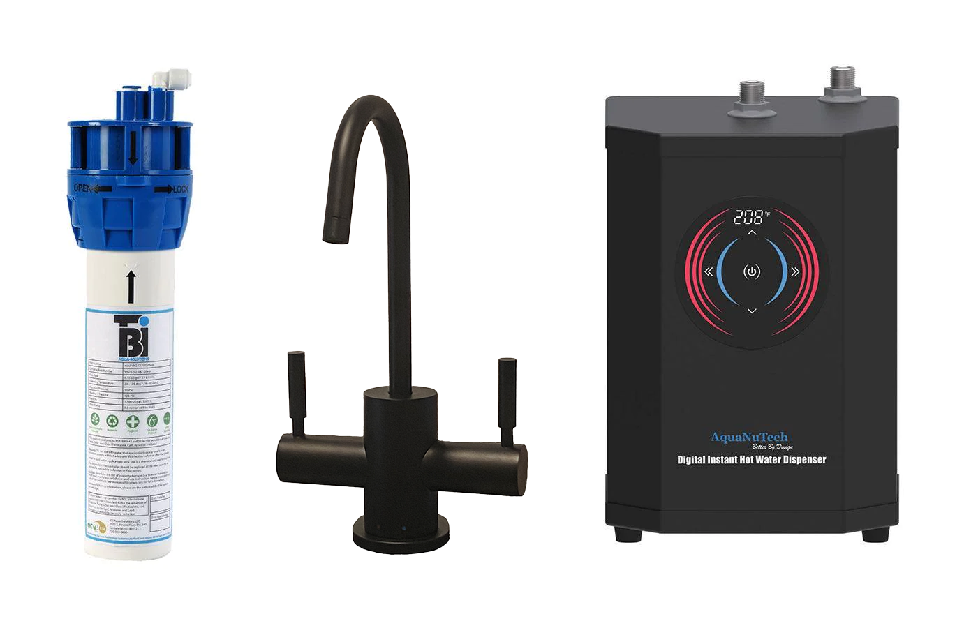 Filtration/Hot Water Combo - Contemporary C-Spout Faucet With Digital Instant Hot Water Dispenser and Filtration System