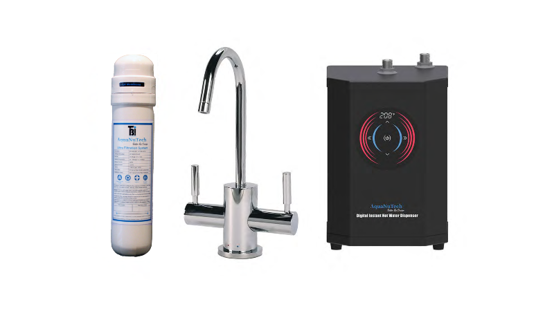 Filtration/Hot Water Combo - Contemporary C-Spout Faucet With Digital Instant Hot Water Dispenser and Filtration System