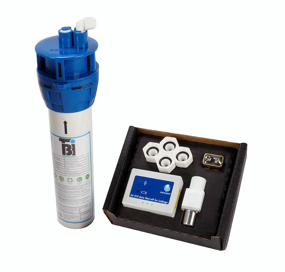 Filtration package. Water filter, leak detector system