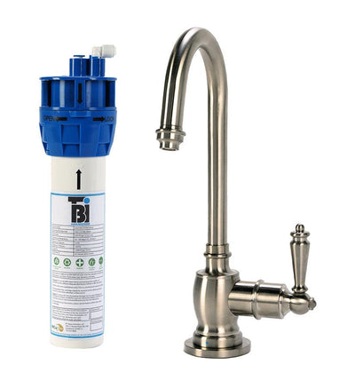 Filtration System Combo - Traditional C-Spout Cold Water Faucet with Filtration System. Brushed Nickel