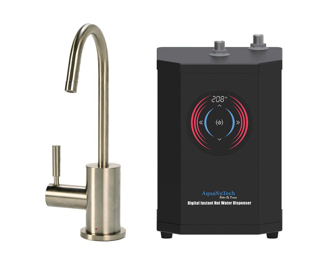 Instant Hot Water Combo - Contemporary C-Spout Hot Water Faucet and Digital Instant Hot Water Dispenser. Brushed nickel
