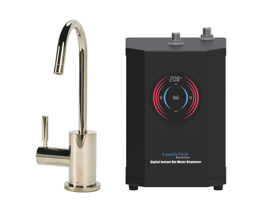 Instant Hot Water Combo - Contemporary C-Spout Hot Water Faucet and Digital Instant Hot Water Dispenser. Polished nickel