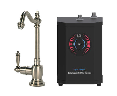 Instant Hot Water Combo - Traditional Hook Spout Hot Water Faucet and Digital Instant Hot Water Dispenser. Brushed nickel