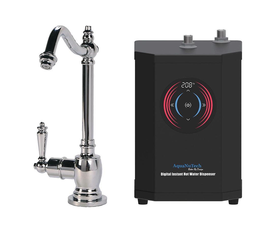 Instant Hot Water Combo - Traditional Hook Spout Hot Water Faucet and Digital Instant Hot Water Dispenser. Chrome